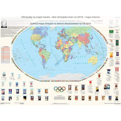 Olimpiady na mapie świata - idea olimpijska (stan na 2014) - mapa ścienna