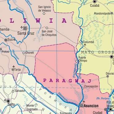 Dwustronna mapa ścienna Ameryki Południowej ? fizyczna / polityczna 1:8 150 000