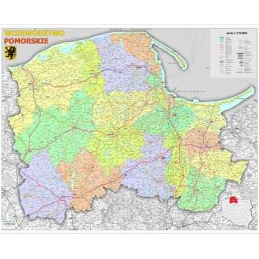 Mapa ścienna województwa pomorskiego ? administracyjno-drogowa