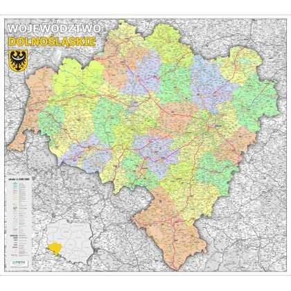Mapa ścienna województwa dolnośląskiego - administracyjno-drogowa